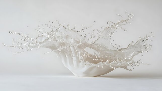 A powerful splash of water frozen mid-air against a plain white background, capturing the intricate details of the droplets and the dramatic motion of the water