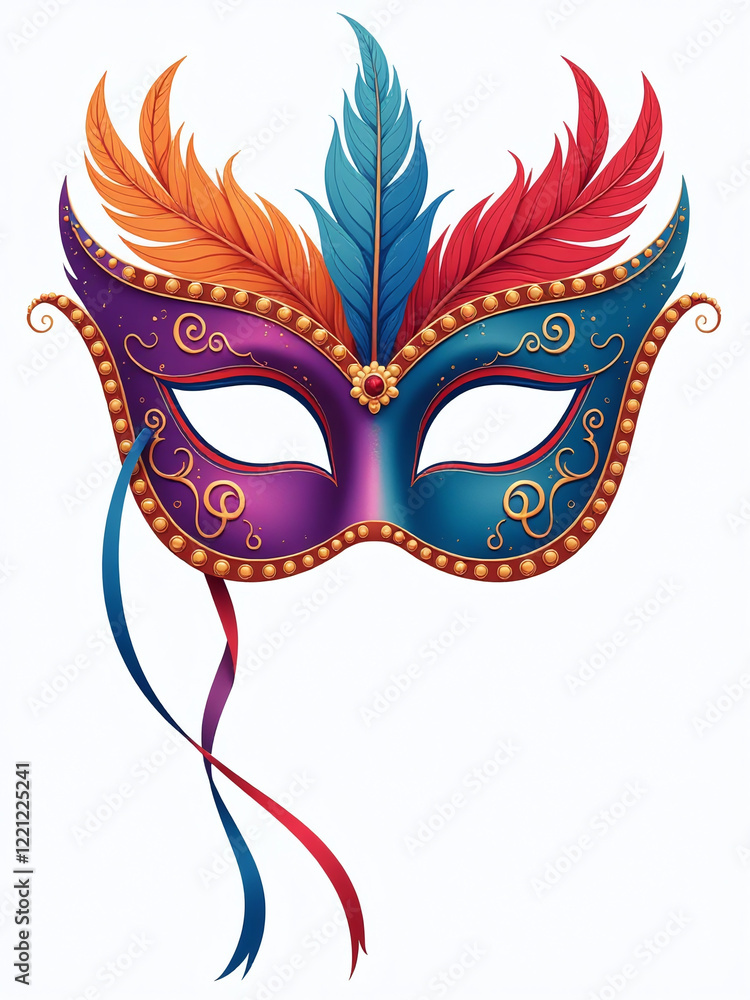 Poster a colorful carnival mask with intricate feather details is prominently displayed against a clean and