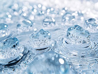 A ripple of clear water flowing smoothly, creating a minimalist and calming scene on a seamless white background