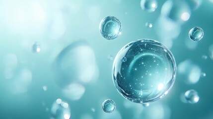 Bubbles floating serenely against a soft blue backdrop ephemeral