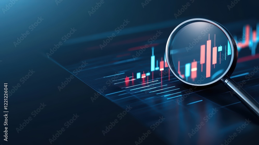 Aufkleber magnifying glass on graph chart, unveiling insights from data analysis