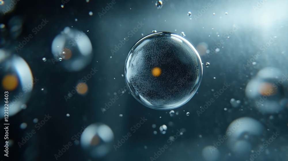Poster a delicate soap bubble floating in the air, displaying iridescent colors