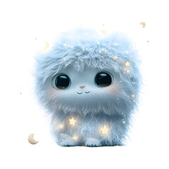 Fluffy 3D Cartoon Character with Blue Fur Coat and White Star Isolated on Transparent Background