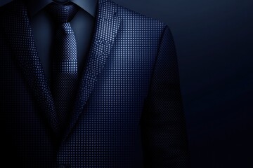 Close-up of a man in a dark blue suit and tie.