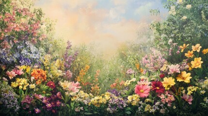 Obraz premium Flower bed with spring flowers composition background