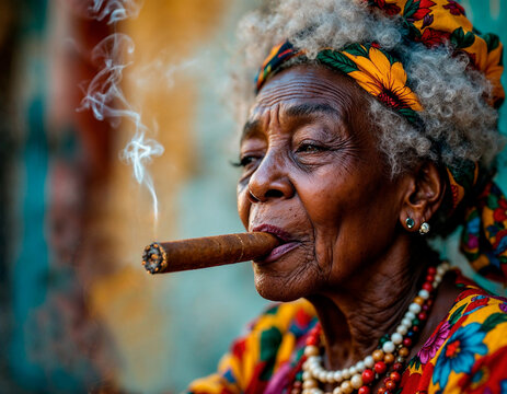 Mujer cubana fumando un puro habano. La Habana, Cuba