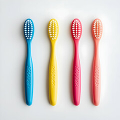 Colorful kids toothbrushes on white background, dental hygiene