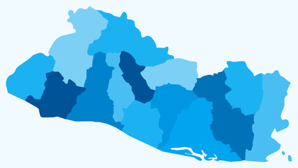 Map of El Salvador with regions. A simple country border map with regional division in a light blue color palette. Vector illustration.