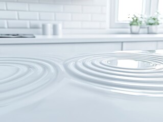 Obraz premium A water ripple effect forming intricate circular patterns on a white surface, creating a sense of calm and symmetry