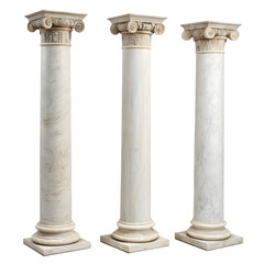 three white columns standing in a row on transparent background