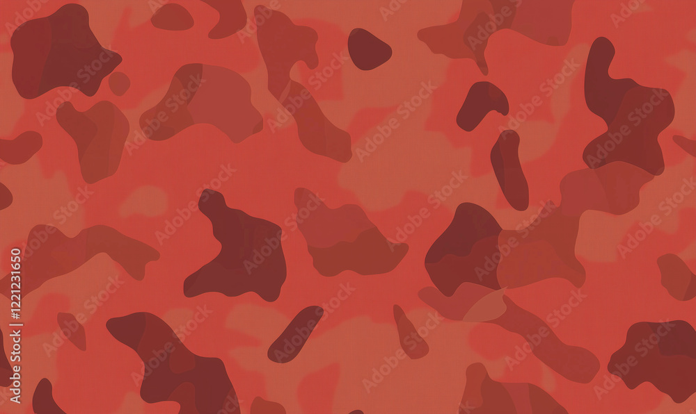 Poster a vibrant abstract pattern in shades of red, resembling a camouflage design with fluid shapes and a 