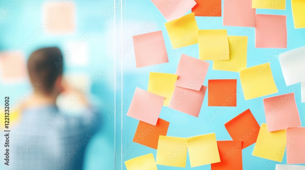 Poster creative office setup with colorful sticky notes modern workspace