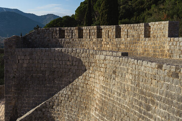 Ston, Croatia. View of the wall of the old Ston fortress in Croatia.