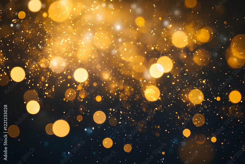 Poster light effect background with golden light sparkles and bokeh on a black, transparent vector illustra