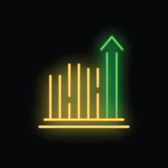 Neon graph is glowing on a wall, showing positive business progress