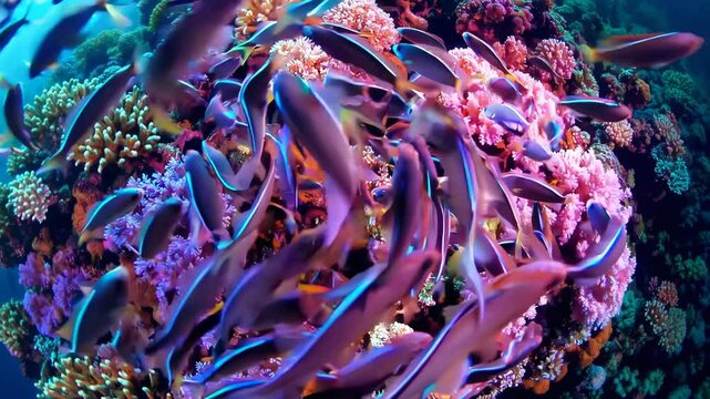vibrant coral reef teeming with colorful fish and marine life