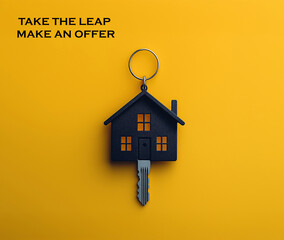 A keyring in the shape of a house for persons purchasing or renting a new home.