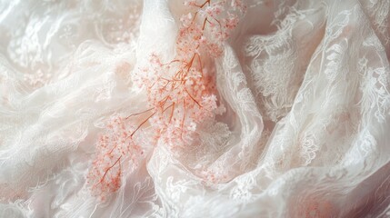 Fototapeta premium Intricate floral lace fabric composition background