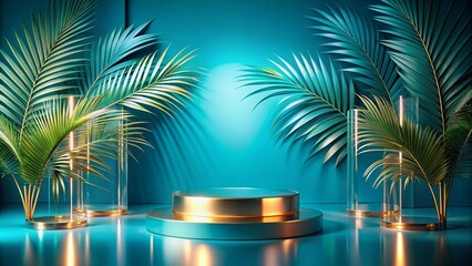 Fototapeta premium Product mockup templet, Golden luxury empty podium Illustration