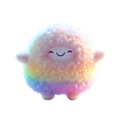Fluffy 3D Cartoon Character with Rainbow Mane Isolated on Transparent Background