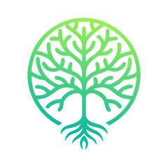 Abstract Tree Logo with Symmetrical Branches and Roots – Minimalist Nature-Inspired Design