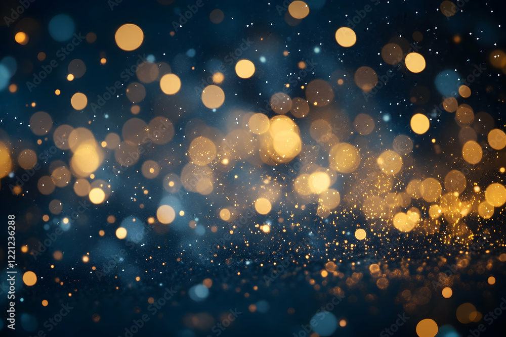 Poster light effect background with golden light sparkles and bokeh on a black, transparent vector illustra