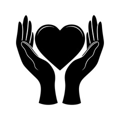 Obraz premium Silhouette of Two Hands Holding a Heart Symbolizing Care and Love