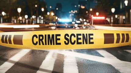 Crime scene investigation yellow police tape at night urban setting
