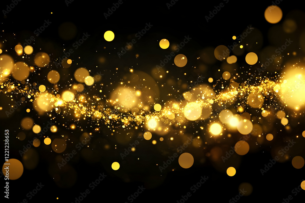 Poster light effect background with glowing golden light and bokeh on a black,