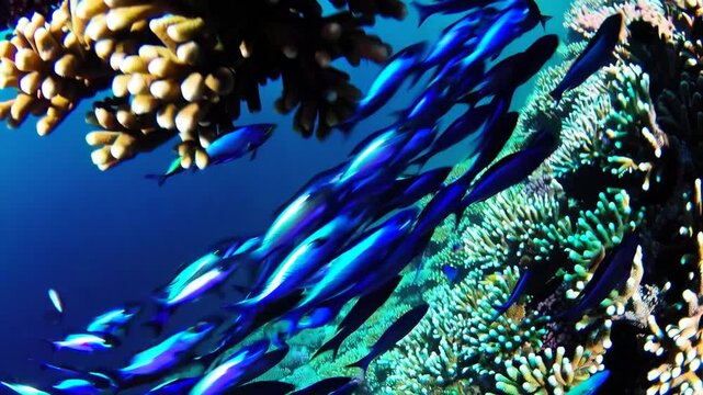 vibrant coral reef teeming with colorful fish and marine life