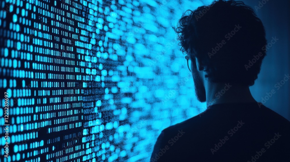 Aufkleber digital portrait of data encryption in tech environment