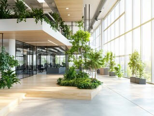 Fototapeta premium Modern office space design urban city interior photography bright environment open view symbolic representation of a comfortable office