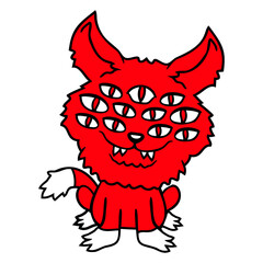 Cat Demon Many Eyes Devil Hell Cool Evil Monster Design Lover Art Vector Illustration Card T-Shirt Poster Sticker Graphic Print Decorative Drawing Isolated Logo Decoration Symbol Creative Cool Style
