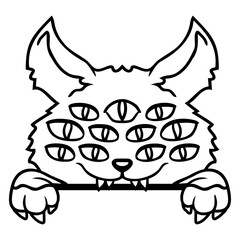Cat Demon Many Eyes Devil Hell Cool Evil Monster Design Lover Art Vector Illustration Card T-Shirt Poster Sticker Graphic Print Decorative Drawing Isolated Logo Decoration Symbol Creative Cool Style
