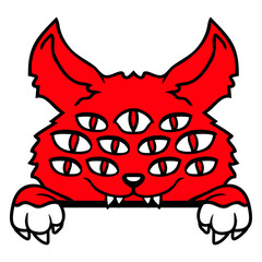 Cat Demon Many Eyes Devil Hell Cool Evil Monster Design Lover Art Vector Illustration Card T-Shirt Poster Sticker Graphic Print Decorative Drawing Isolated Logo Decoration Symbol Creative Cool Style
