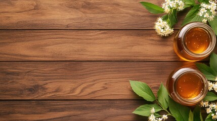 Fototapeta premium Close-up of ginger ale with honey and elderflower infusion