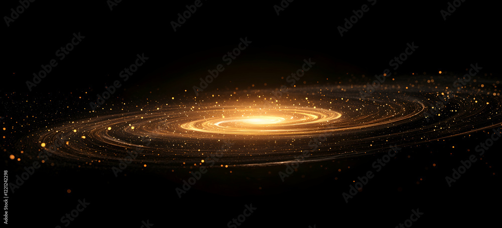 Poster abstract background with glowing lights and bokeh elements in the shape of a spiral galaxy,