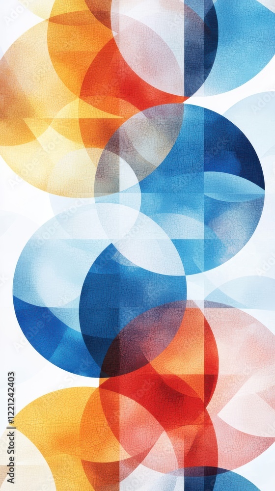 Poster geometric pattern of overlapping circles and triangles in bold colors digital art playful yet sophis