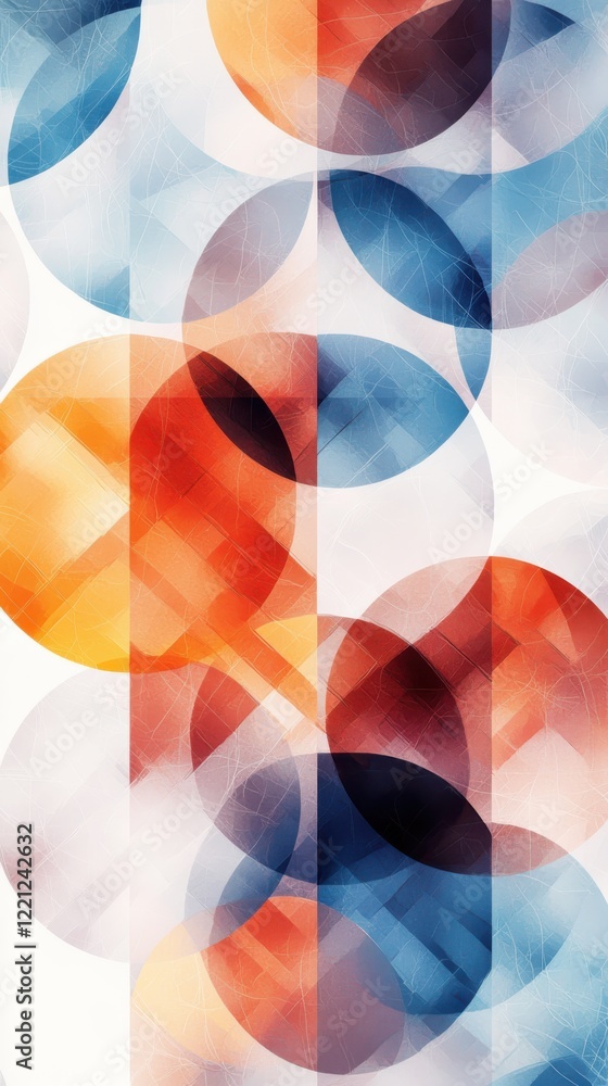 Poster playful geometric patterns with overlapping circles and triangles in bold colors abstract art digita