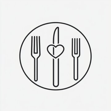 recommend clip art: Simple outline of knife, fork, and heart on plate.  Illustration