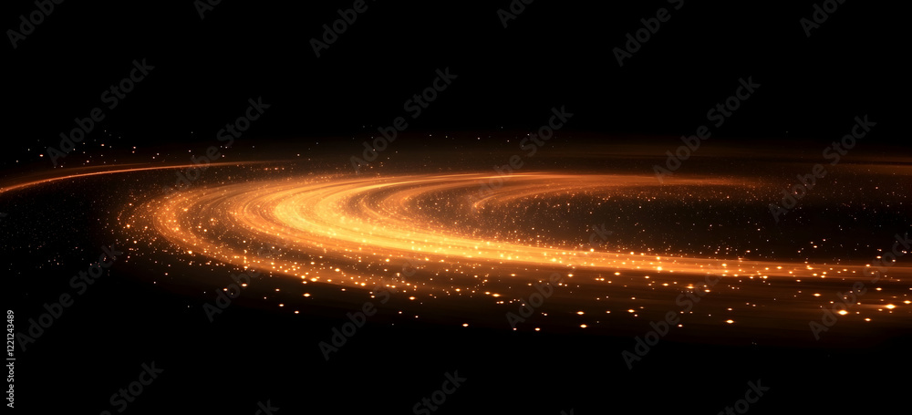 Poster abstract background with glowing lights and bokeh elements in the shape of a spiral galaxy,