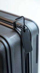 Obraz premium Close-up View of a Suitcase Handle With a Travel Tag Against a White Background. Generative AI