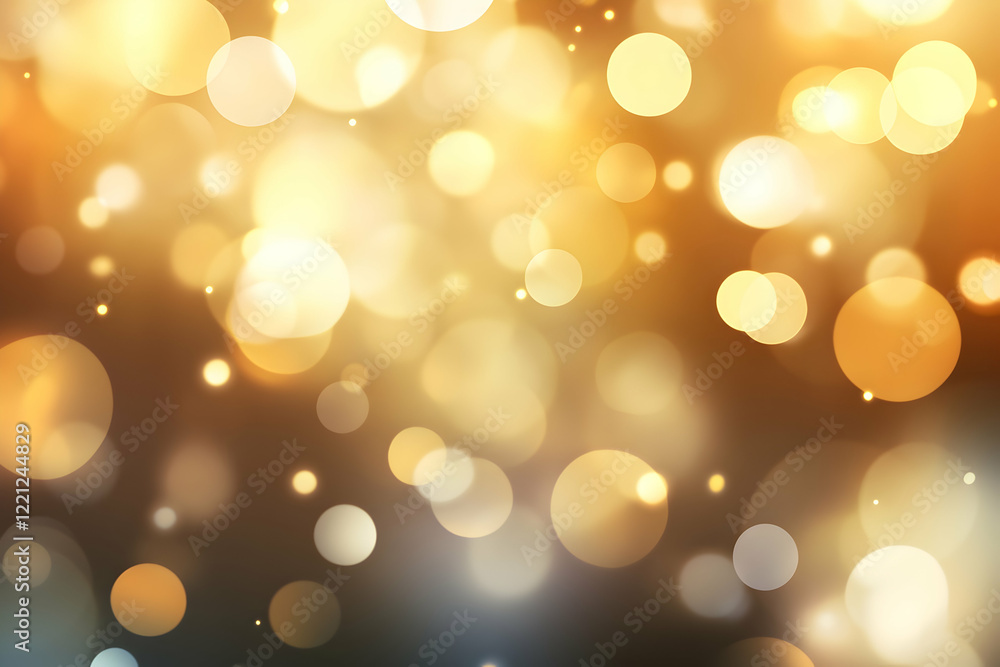 Poster light effect background with glowing golden light and bokeh on a black,