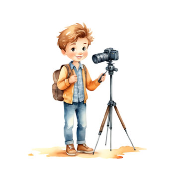 recommend clip art: Cute Boy Photographer with Camera and Tripod