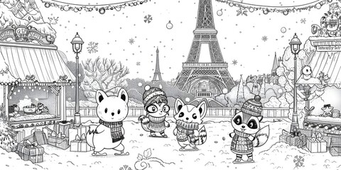 Tower Drawing in Black and White Cartoon Style Illustration