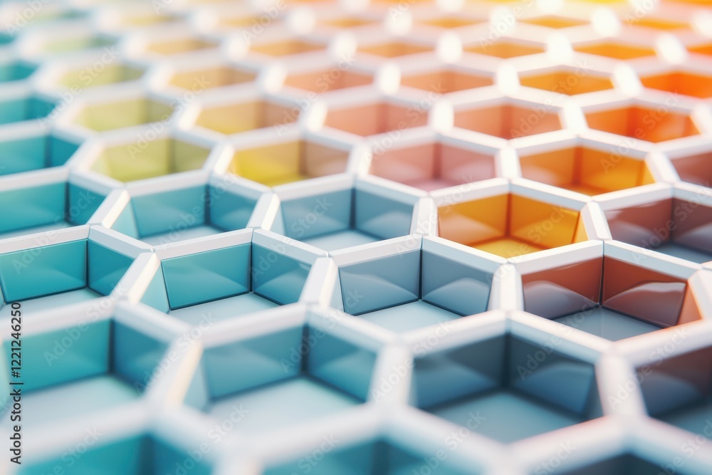 Poster geometric pattern of hexagonal shapes in vibrant gradients digital art contemporary design abstract 