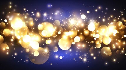 Obraz premium Golden and blue bokeh lights on dark background.