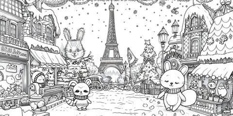 Tower Drawing in Black and White Cartoon Style Illustration