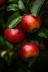 Red apples, close-up bokeh background