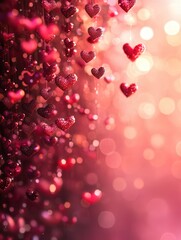 valentines abstract background hearts depth concept. A dreamy background filled with floating red hearts, creating a romantic and whimsical atmosphere.